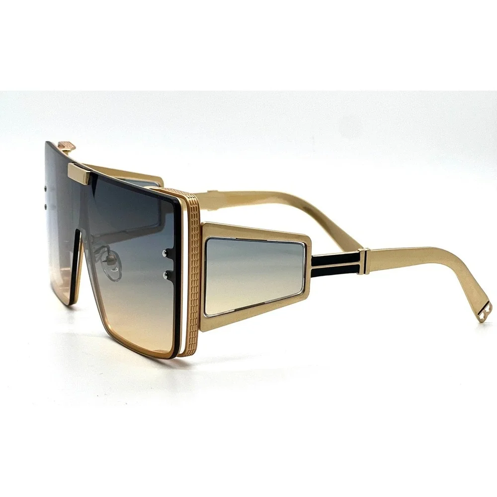 Sunglasses Gold Frame Green Gradient Lens‎ Oversized Fashion Luxury Party Shades